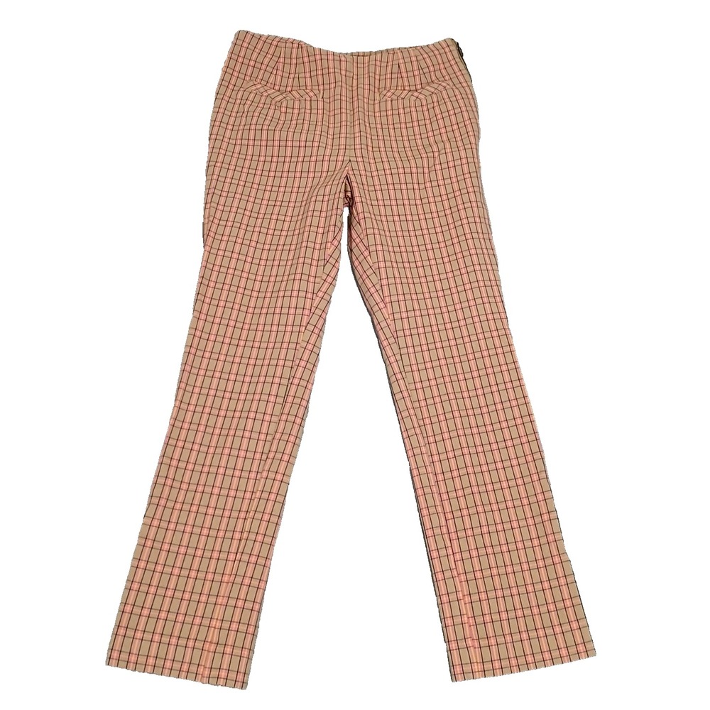 Anthropologie The Essential‎ Slim Plaid Pants Womens Size 4 Beige/Pink